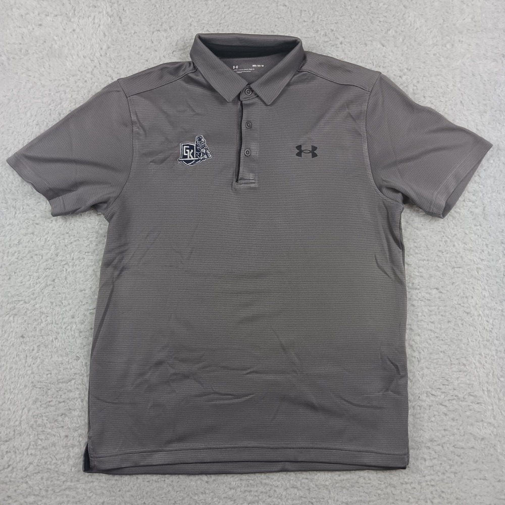 Under Armour Polo Shirt Loose Mens Medium Gray Knight Shield Embroidered Logo - Picture 1 of 8